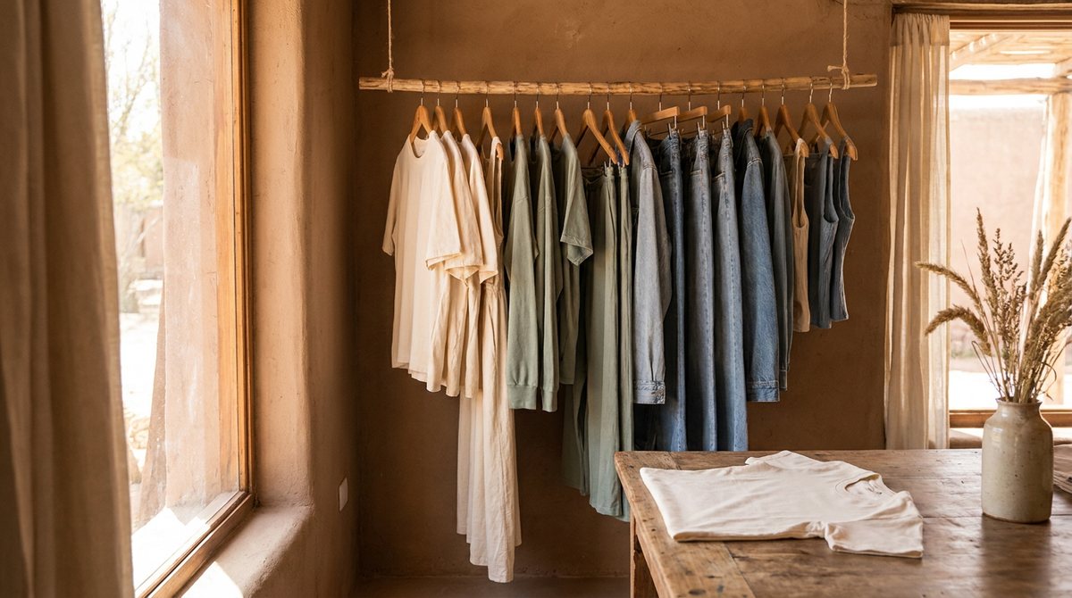 Prendas neutras en una tienda de ropa
