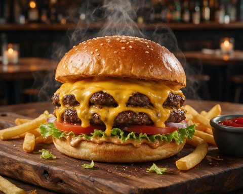 Hamburguesa doble con cheddar y papas