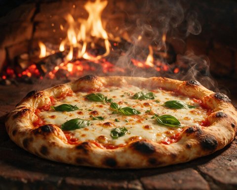Pizza de muzzarella recién salida del horno